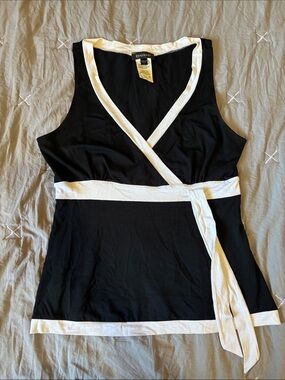 bebe Black and White Wrap-Style Tank Top